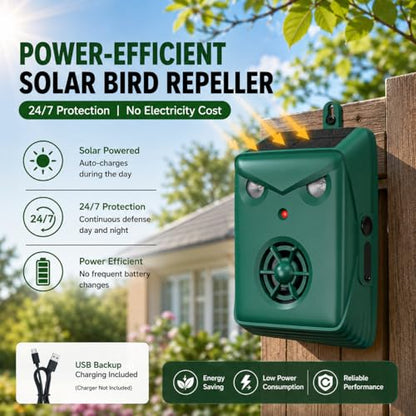 2026 Solar Ultrasonic Bird Repellent Outdoor,Woodpecker Deterrent for House, Weatherproof Goose Pigeon Bird Deterrents for Outside,Birds Repeller Scare Devices,Keep Birds Away Balcony,Yard,Orchard