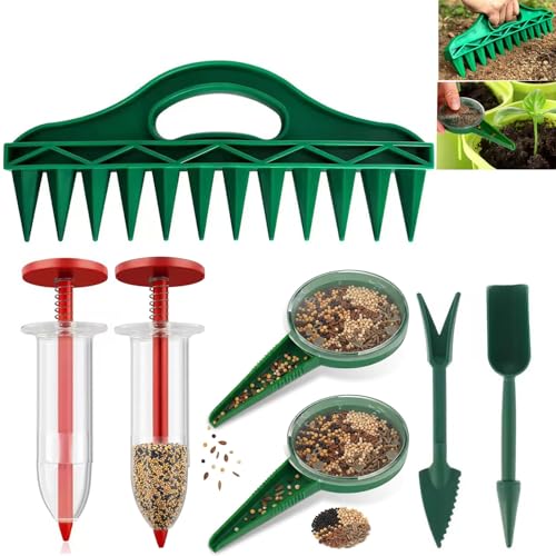 12-Hole Digger Seed Spreader,7 Piece Sowing Seeds Dispenser Set,Mini Seed Dispenser for Small Seeds, Handheld Seed Planter Tool Seed Dibber Multifunctional Spacer Gardening Tools