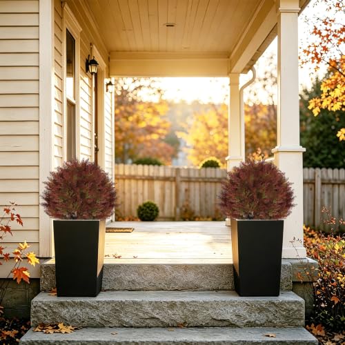 24" Fall Topiary Artificial Outdoor Plants, Faux Cedar Bushes & Shrubs - color: Red Green Mix Cypress