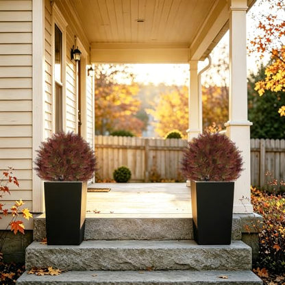 24" Fall Topiary Artificial Outdoor Plants, Faux Cedar Bushes & Shrubs - color: Red Green Mix Cypress