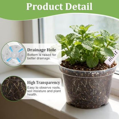 RooTrimmer 15 Pack 8/6/4 Inch Clear Nursery Pots with Drainage Hole, Transparent Plastic Plant pots, Sturdy Planting Starter Pots for Seedlings Herbs Flowers Vegetable (Clear-15P) - color: Clear, size: Mix 4/6/8 Inch 15 Pack