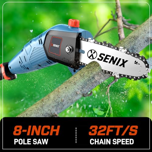 SENIX CSPE6.5-M 6.5 Amp Corded Electric Pole Saw with 8-Inch Bar and Chain, Chain Saw Tree Trimmer with Adjustable Extension Pole, Shoulder Strap Included - style: 6.5A Electric Saw