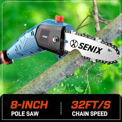 SENIX CSPE6.5-M 6.5 Amp Corded Electric Pole Saw with 8-Inch Bar and Chain, Chain Saw Tree Trimmer with Adjustable Extension Pole, Shoulder Strap Included - style: 6.5A Electric Saw