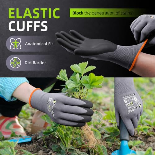 Safety Work Gloves Men, 12 Pairs Micro Foam Nitrile Coated Grip - size: 8/Medium