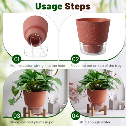 10 Pack Self Watering Plant Pots 6 Inch Plastic Planters with Drainage Holes and Water Level Window Indoor Outdoor Flower Pots with Reservoir for Succulents Herbs Orchids and House Plants