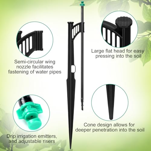 25 Pcs 12.8 Inch Drip Irrigation Stakes with 180 Degree Sprayer Emitters and Sprinkler Extension Riser 1/4 Inch Drip Line Sprinkler Support Stakes for Garden Watering System,Green