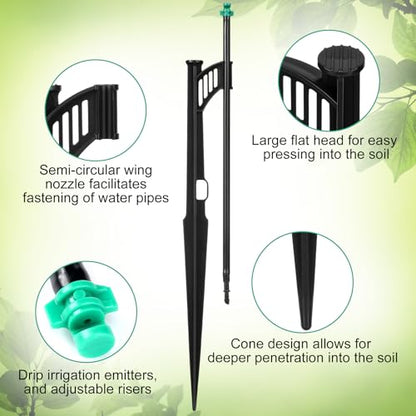 25 Pcs 12.8 Inch Drip Irrigation Stakes with 180 Degree Sprayer Emitters and Sprinkler Extension Riser 1/4 Inch Drip Line Sprinkler Support Stakes for Garden Watering System,Green