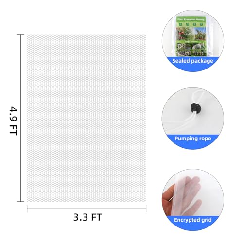 Fruit Protection Bags with Drawstring, 4 Packs Blueberry Bush Netting, Ultra-Fine Mesh Garden Insect Tree Cover, Plant Cover for Pest, Insect Bird Barrier Netting-3.3 x 4.9Ft - size: 3.3 x 4.9Ft