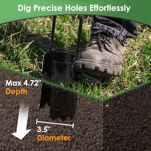 Long Handle 5-in-1 Bulb Planter Tool – 37.4" Ergonomic Garden Digger, Weeder & Soil Remover, Stainless Steel Hole Digger for Planting Tulips, Dahlias, and Bedding Plants, Includes Gloves & Brush