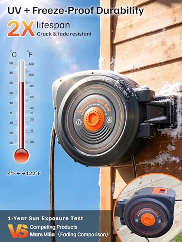 Mars Villa Retractable Garden Water Hose Reel for Outside, 1/2 IN x 65 FT - size: 1/2" 65FT