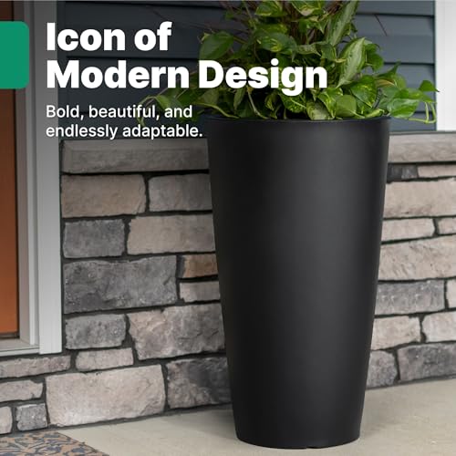 Step2 Tremont Tall Round Tapered Planter 2-Pack, 28 in Resin Planters, Self-Watering, Onyx Black - color: Onyx Black, size: 2-Pack