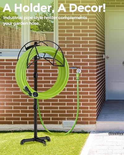 LAND·VOI Freestanding Garden Water Hose Storage Holder Stand for Outside, 160-Ft Hose Heavy Duty Metal Hanger Reel Organizer Outdoor Yard Lawn, Standing Keeper Rack with Ground Stake, Black GHH01B - size: 3 Spikes