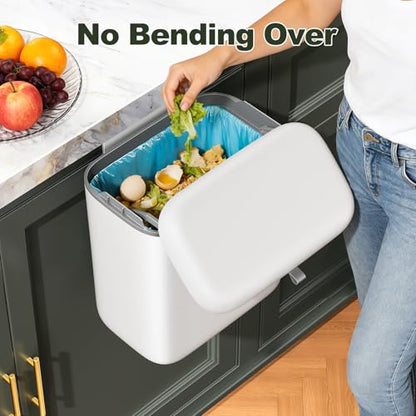 CTIME Compost Bin Kitchen 1.8 Gallon, Hanging Small Trash Can