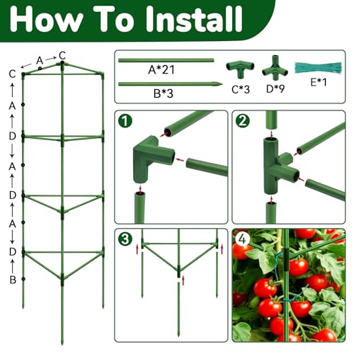 ZeeDix 6 Pack 65 Inch Heavy Duty Tall Tomato Cages for Garden - size: 65"-6 Pack