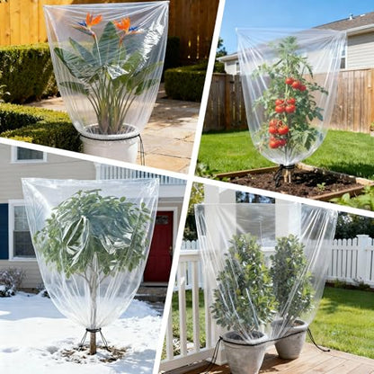 2 Pcs Winter Plant Covers Freeze Protection with Drawstring, 55.1"x78.7" Clear Plastic Film Shelter Bags, Waterproof Plant Frost Protection Covers for Outdoor Garden Shrubs Crops - size: 55.1"x78.7"