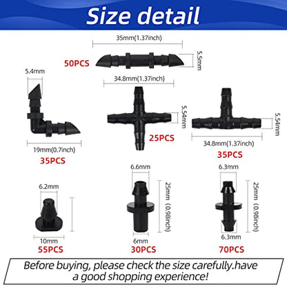 300PCS Barbed Connectors Drip Irrigation Fittings Kit,Irrigation Connector for 1/4'' Tubing Garden Lawn Irrigation(Single barbs,End Plug,Barbs, Elbows Fittings,4-Way Connector,Tees,Coupling)