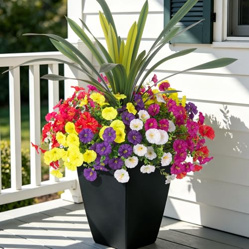 INXUGAO Artificial Flowers for Outdoors Fake Plants UV Resistant Outside - color: Six Mixed(2 Purple, 2 Red, 2 Fuchsia, 2 Hot Pink, 2 White, 2 Yellow)
