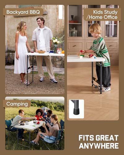 FanttikOutdoor Folding Table 4 Foot Quick Adjust Portable Plastic 4 Heights - color: Granite White
