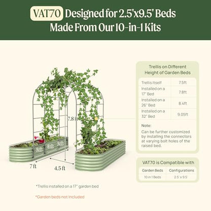 Vego Garden Modular Arched Trellis System 7.0' Long Trellis for 2.5' x 9.5' Garden Bed for Climbing Plants Like Cucumber Beans Tomatoes & Vines (Garden Beds Not Included) - size: 7.0 Ft Long