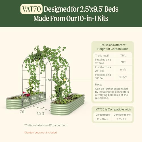 Vego Garden Modular Arched Trellis System 7.0' Long Trellis for 2.5' x 9.5' Garden Bed for Climbing Plants Like Cucumber Beans Tomatoes & Vines (Garden Beds Not Included) - size: 7.0 Ft Long