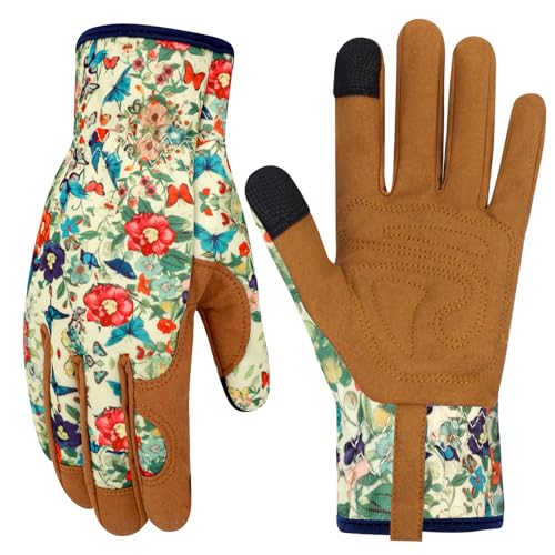Leather Gardening Gloves for Women Thorn Proof Garden Gloves Touch Screen Working Gloves Gifts - color: Colorj, size: Medium