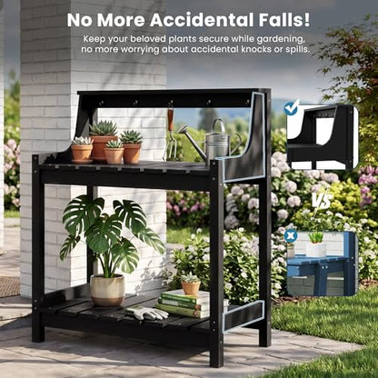 Domi 3-Tier Potting Benches for Outside, HDPE Outdoor Potting Table, Black - color: Black
