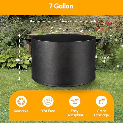 Simple Deluxe Grow Bags 7 Gallon 5 Pack Planter Pots with Handles, Thickened Nonwoven Fabric Aeration Cloth Bag, Heavy Duty Gardening for Tomoato, Potato, Vegetable, Herbs and Flowers, Black - color: 5 Pack, size: 7 Gallon