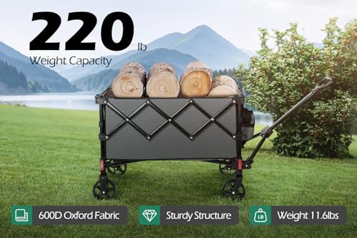 Leonyo 220Lbs Foldable Grocery Wagon Cart with Wheels for Camping, Grey - color: Gray