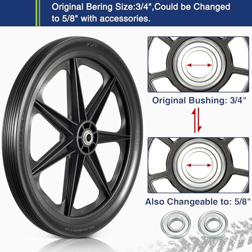 MaxAuto 20x2.0 Rim Flat Free Cart Tire and Wheels Assembly for the Garden Yard Cart, Wheelbarrow, Garden Trailers, 20x2" Non-inflated Tires with 3/4" Bearing, 2 Pack