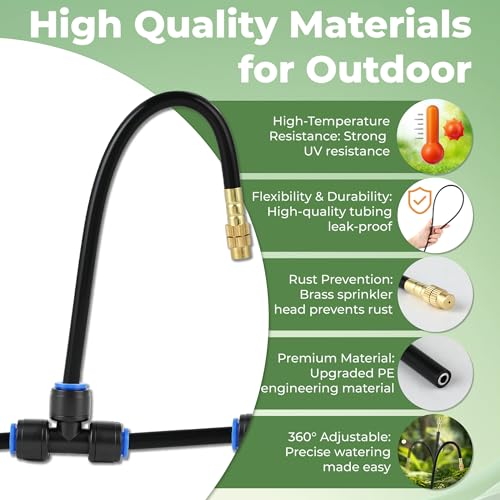 50FT Drip Irrigation System for Starter: Small Garden Quick Connect 1/4" PE Water Tubing Automatic 11Pcs Sprinkler Kit Adjustable Misting Part Watering Hose Outdoor Raised Bed Plants Flower Greenhouse - size: 50FT
