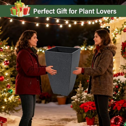 Neoaider Set of 2 Tall Planter, 21 inch Large Plastic Planter, Cement Gray - color: Cement Gray