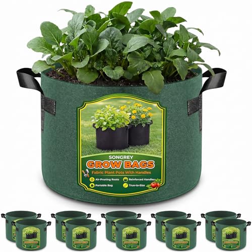 Songrey 10-Pack 10 Gallon Grow Bags - color: Green, size: 10 Gallons