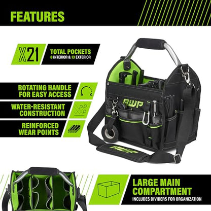 AWP Tool Bags, Premium Tool Bag, Black, Durable Tool Tote, for Professionals and Contractors - size: 12 Inch, style: Tool Tote