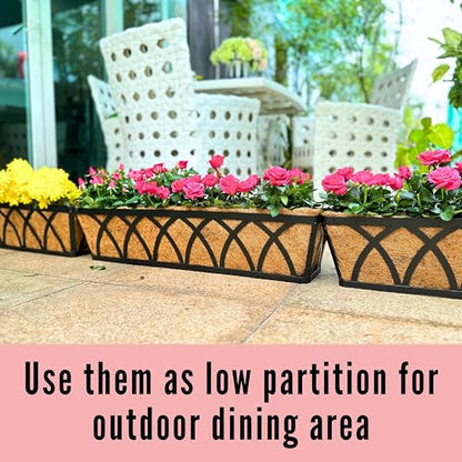 LaLaGreen Wall Planter (4 Pack, 30 Inch) Large Railing Planter Box for Outdoor Plants with Coco Liner, Metal Balcony Flower Basket Deck Rail Railing Fence Window Attach House Horse Trough Fence Porch - size: 30" (76cm) x 4 Pack