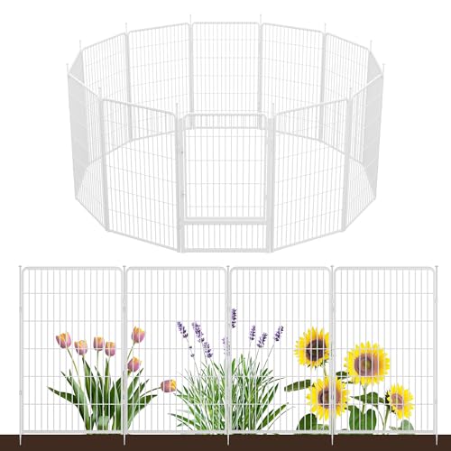 SunsGrove Tall Garden Fence with Gate, 45 in(H) x 26.8 ft(L) 12 Panels Heavy Duty Metal Animal Barrier Fence for Yard, Suitable for Indoor or Outdoor Dog Pet Fence, Garden Fence Border, White - color: White, size: 45 in(H) x 26.8 ft(L) 11 Panels +1 Gate