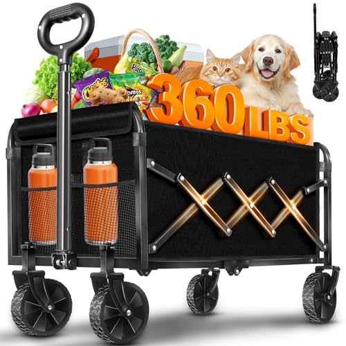 JINIHFW Wagons Carts Foldable, 360LBS Collapsible Folding Wagon, Black - color: Wagons-black02