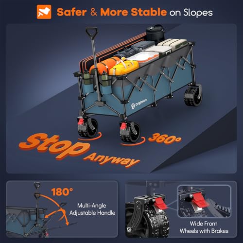 Originsure 300L Beach Wagon Cart Foldable with Big Wheels,560lbs,Grey&Blue - color: Grey&blue