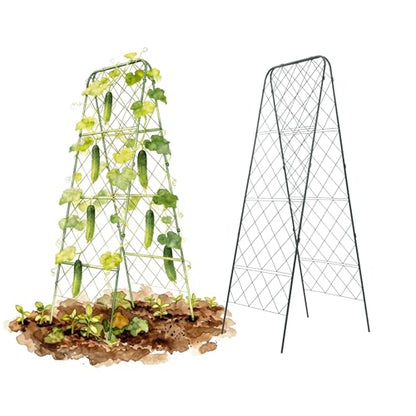 Vego Garden A-Frame Trellis 90" Tall Cucumber Cage for Garden & Pots, Rust-Resistant Tomato Stakes Heavy Gauge Plant Cage Trellis Support for Climbing Vegetables Plants 2 Pack - size: 90" Tall