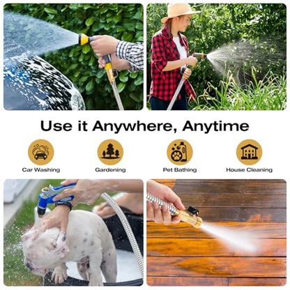 25FT Stainless Steel Metal Garden Hose - Lightweight, Kink-Free & Tangle-Free, Flexible with Brass Fittings, On/Off Valve, Pet Proof, Puncture Proof for Yard, RV, Car Washing (Silver) - color: Silver, size: 25 FT