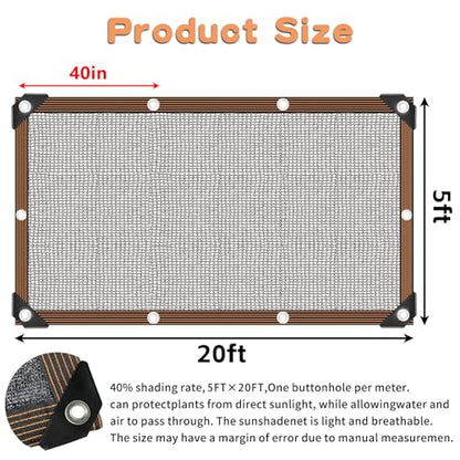 Shade Cloth for Plants Greenhouse, 40-50% Sunblock Shade Sails -for Outdoor Garden Pergola Patio Lawn Plant Sun Protection Cloths for Kennel Chicken Coop Easier to Hang Net Cover - size: 5'x20'