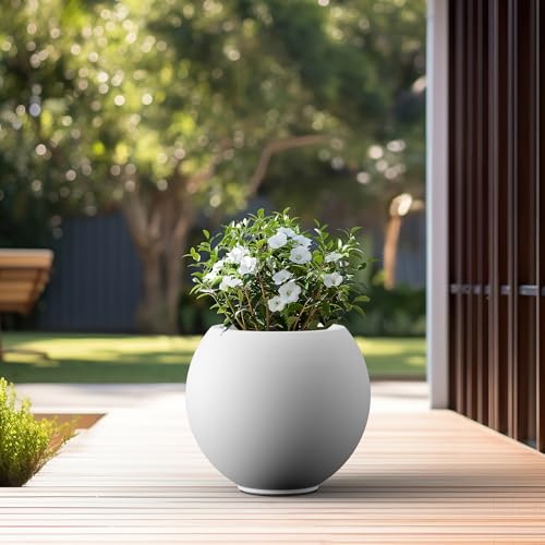 Kante Accent Round Sphere White Concrete Planter 19.3" Dia, Outdoor - color: White, size: 19.3"w x 16.5"h
