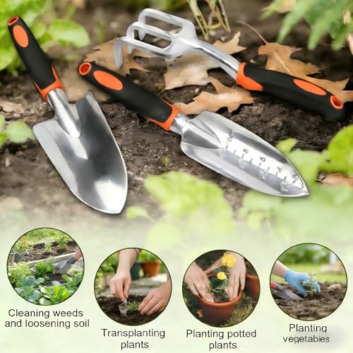 Garden Tools Set, 3-Piece Heavy Duty Gardening Hand Tools - color: Orange