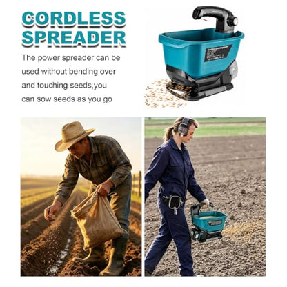 Handheld Power Spreader Compatible with Makita 18V Battery, 5-Speed Handheld Fertilizer Spreader, 3.7L Capacity, Adjustable 140° Broadcast Spreader for Seed,Fertilizer,Salt & Ice Melt (No Battery) - color: Blue