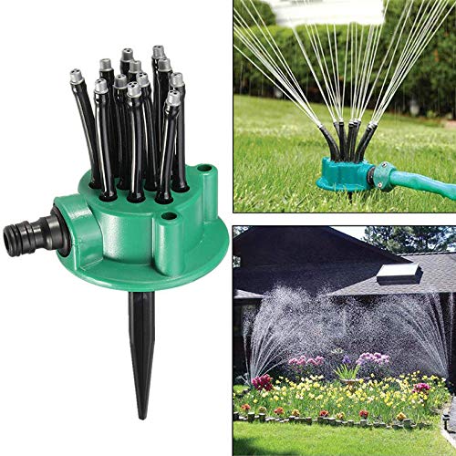360° Rotating Garden Sprinkler – Automatic Multi-Arm Lawn Watering System with Adjustable Nozzles – Outdoor Irrigation Sprayer for Yard, Grass, Garden, Green