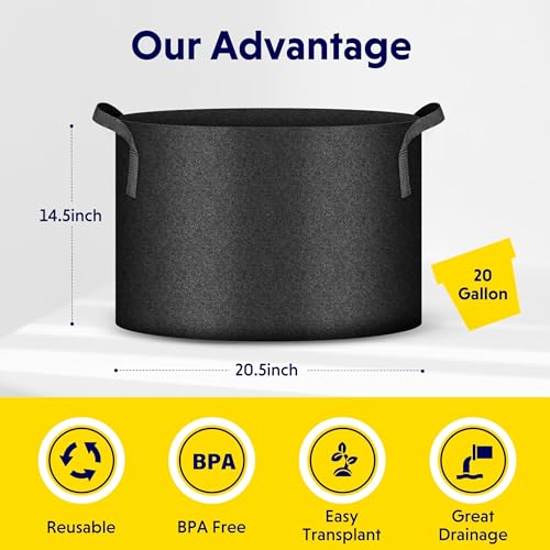 iPower 20-Gallon 10-Pack Grow Bag Thickened Nonwoven Fabric Pots Heavy Duty Aeration Container with Strap Handles for Garden and Planting Vegetable Flowers, Black with Green Stitch Sewing - color: Green, size: 20 Gallon