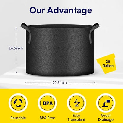 iPower 20-Gallon 10-Pack Grow Bag Thickened Nonwoven Fabric Pots Heavy Duty Aeration Container with Strap Handles for Garden and Planting Vegetable Flowers, Black with Green Stitch Sewing - color: Green, size: 20 Gallon