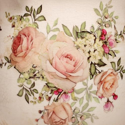 Ceramic Flower Vase, Rustic Farmhouse Vases & Planting Pots with Drainage - color: Ivory Blush Floral