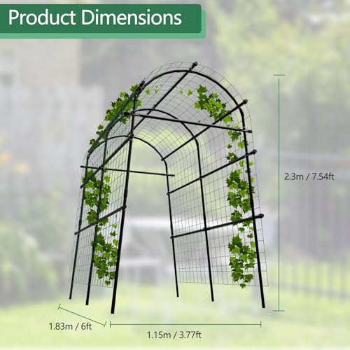 Garvee Metal Garden Arch Trellis, 7.6Ft Black for Raised Beds - size: 7.6x6x3.8 Ft - 7