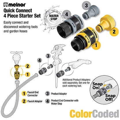Melnor 65134AMZ 5 Piece Quick Connect Starter Set Connector Bundle, Product and Faucet Adapter, Product End and Faucet End Connector, Black, Yellow, Grey - size: 5 pcs Set