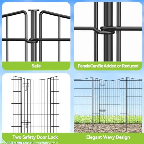INJOPEXI Decorative Garden Fence 12 Panels 26ft(L)×36in(H) Metal Garden Fences with 11 Panels + 1 Gate, Animal Barrier Rabbit Fence Rustproof Wire Temporary Dog Fencing Outdoor for Backyard Lawn - size: 12 Panels 26ft(L)-36"(H) - With Gate